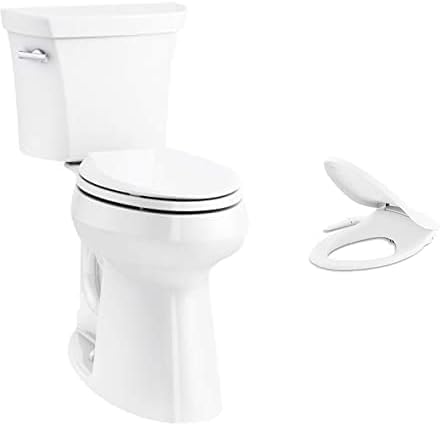 KOHLER 25224-0 Highline Tall Elongated Toilet, 2' Taller Than ADA Comfort Height, White & Puretide Bidet Toliet Seat, Elongated Manual Bidet with Adjusting Spray Pressure and Position, White, 5724-0