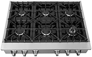 FORNO Cossato 36' Inch. Gas Rangetop with 6 Sealed Burners Cooktop - Drop-In Stainless Steel Stove Top Heavy Duty Cast Iron Grates with Auto-ignition, Griddle, Wok-Ring and LP conversion Kit