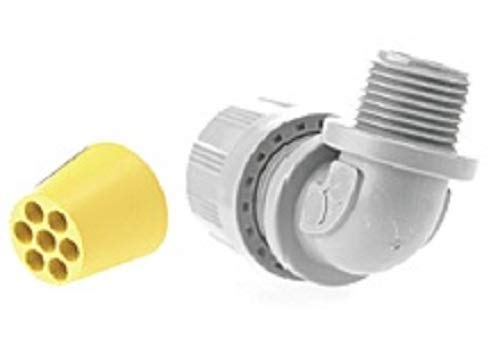 Woodhead 5595-005W Cable Strain Relief Grip, O-Ring, Locknut, Max-Loc Cord Seal, Right Angle Male, Specialty Multi-Hole, 1/2' NPT Thread Size, Gray Grommet Color, 2 or 3 Holes, .250' Cable Diameter