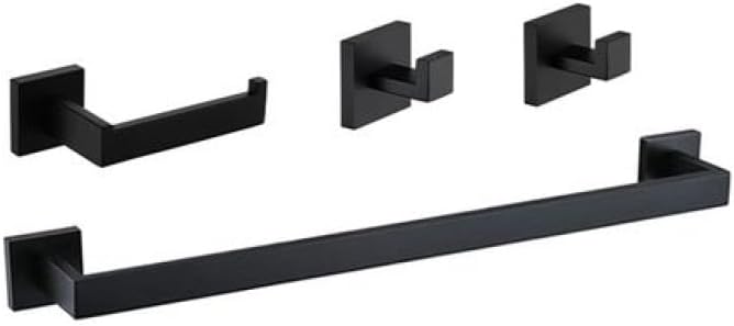 Black Bathroom Accessories Stainless Steel Set Wall Rack Towel Rack Towel Rack Tissue Holder Clothes Hook Toilet Brush Pendant,4 Pieces Set 3