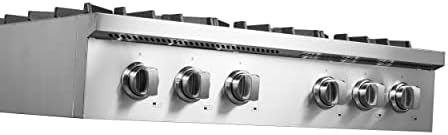 FORNO Cossato 36' Inch. Gas Rangetop with 6 Sealed Burners Cooktop - Drop-In Stainless Steel Stove Top Heavy Duty Cast Iron Grates with Auto-ignition, Griddle, Wok-Ring and LP conversion Kit