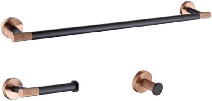 Rose Gold Matte Black Bathroom Accessories Bathrobe Hook Paper Towel Holder Towel Bar Set,3 Pieces Set