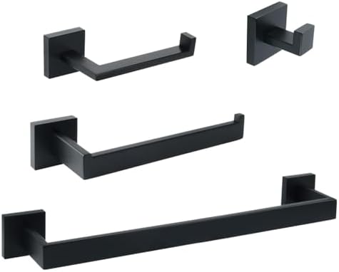 Matt Black Bathroom Accessories Set - Wall Mounted Toilet Roll Holder, Robe Hook, Towel Rail (40cm, 50cm) - Modern Stylish Bathroom Hardware & Organization Solutions