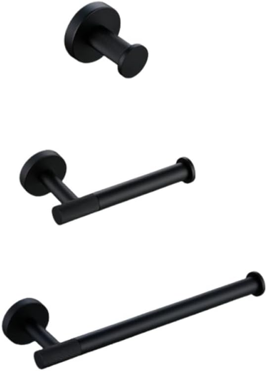 Modern Matte Black Bathroom Accessories Set with Towel Bar Bath Robe Hook Brass Knur Bathroom Hardware Set Including Shelf for Towels and Paper Tissue Holder