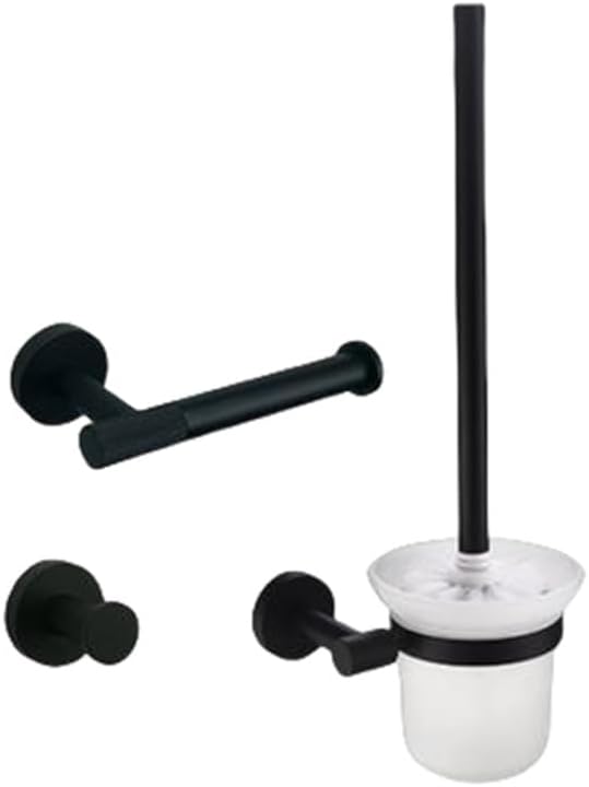 Matte Black Bathroom Hardware Accessories Set Knurled Brass Kit Towel Bar Ring Robe Hook Paper Holder Towel Ring Toilet Brush,3 Pieces Set
