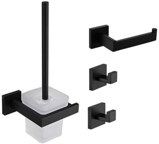 Black Bathroom Accessories Stainless Steel Set Wall Rack Towel Rack Towel Rack Tissue Holder Clothes Hook Toilet Brush Pendant,4 Pieces Set 4