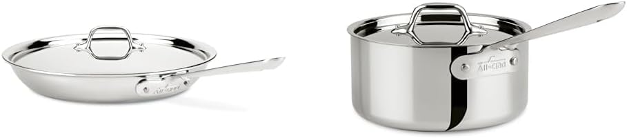 All-Clad Stainless Steel 12-inch Frying Pan, Silver Stainless Steel Sauce Pan, 3qt. Silver