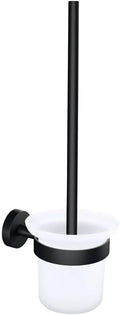 tesa MOON BLACK Toilet Brush Set, with holder and toilet brush, matt black, satin glass - for industrial style and modern bathrooms - drill-free, incl. adhesive solution - 379 mm x 112 mm x 145 mm