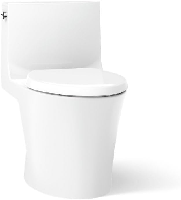 KOHLER Veil One-Piece Skirted Toilet, Dual Flush, Elongated Bowl, Skirted Trapway, White, Hidden Cord Option, Conceals Bidet Seat Cords, K-1381-HC-0