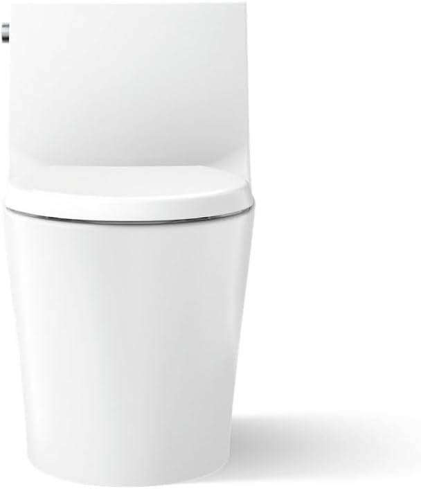KOHLER Veil One-Piece Skirted Toilet, Dual Flush, Elongated Bowl, Skirted Trapway, White, Hidden Cord Option, Conceals Bidet Seat Cords, K-1381-HC-0
