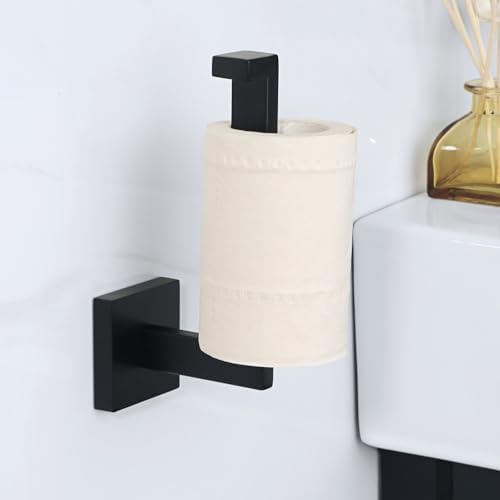 Matt Black Bathroom Accessories Set - Stylish Wall Mounted Toilet Roll Holder, Robe Hook, Towel Rail Rack (40cm & 50cm) - Sleek Bathroom Hardware & Organization Solution