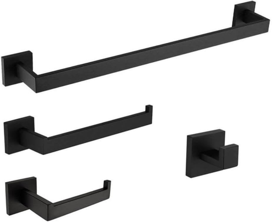 Matt Black Bathroom Hardware Set Kit Accessories Wall Shelf Towel Bar Rack Rail Robe Hanger Toilet Brush Roll Paper Holder Dish,MB 4 Piece Set