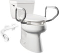 Bemis Assurance 3' Raised Toilet Seat with Handles and Bidet Attachment, Therapist Preferred for Safety, Secure Hinges, Clean Shield Guard, Elongated, White