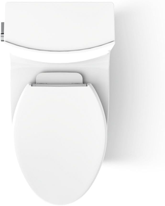 KOHLER Veil One-Piece Skirted Toilet, Dual Flush, Elongated Bowl, Skirted Trapway, White, Hidden Cord Option, Conceals Bidet Seat Cords, K-1381-HC-0