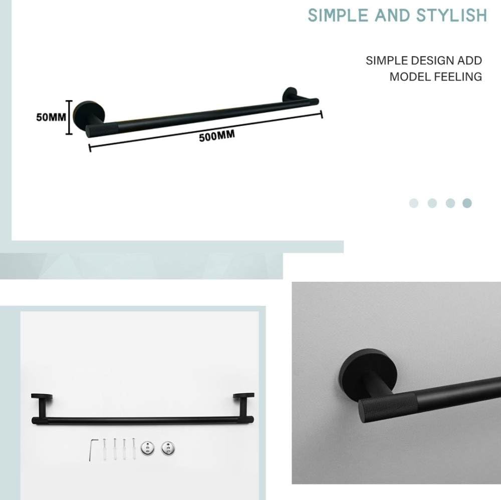 Matte Black Bathroom Hardware Accessories Set Knurled Brass Kit Towel Bar Ring Robe Hook Paper Holder Towel Ring Toilet Brush,4 Pieces Set B