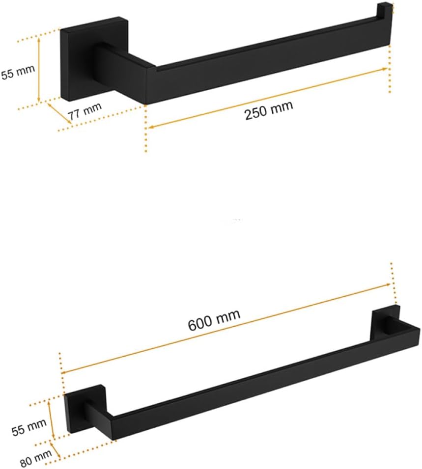 Matt Black Bathroom Hardware Set Kit Accessories Wall Shelf Towel Bar Rack Rail Robe Hanger Toilet Brush Roll Paper Holder Dish,MB Towel 2 Bars