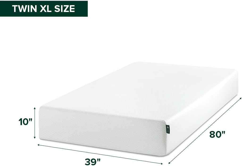 Zinus 10 Inch Twin XL Green Tea Memory Foam Mattress [New Version], Fiberglass Free, Medium Firm Feel, Zoned Pressure Relief, Certified Safe Foams & Fabric, Mattress-in-a-Box
