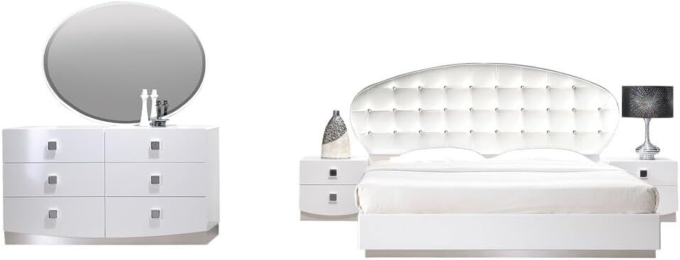 Best Master France 5-Piece Faux Leather Cali King Bedroom Set in White Lacquer