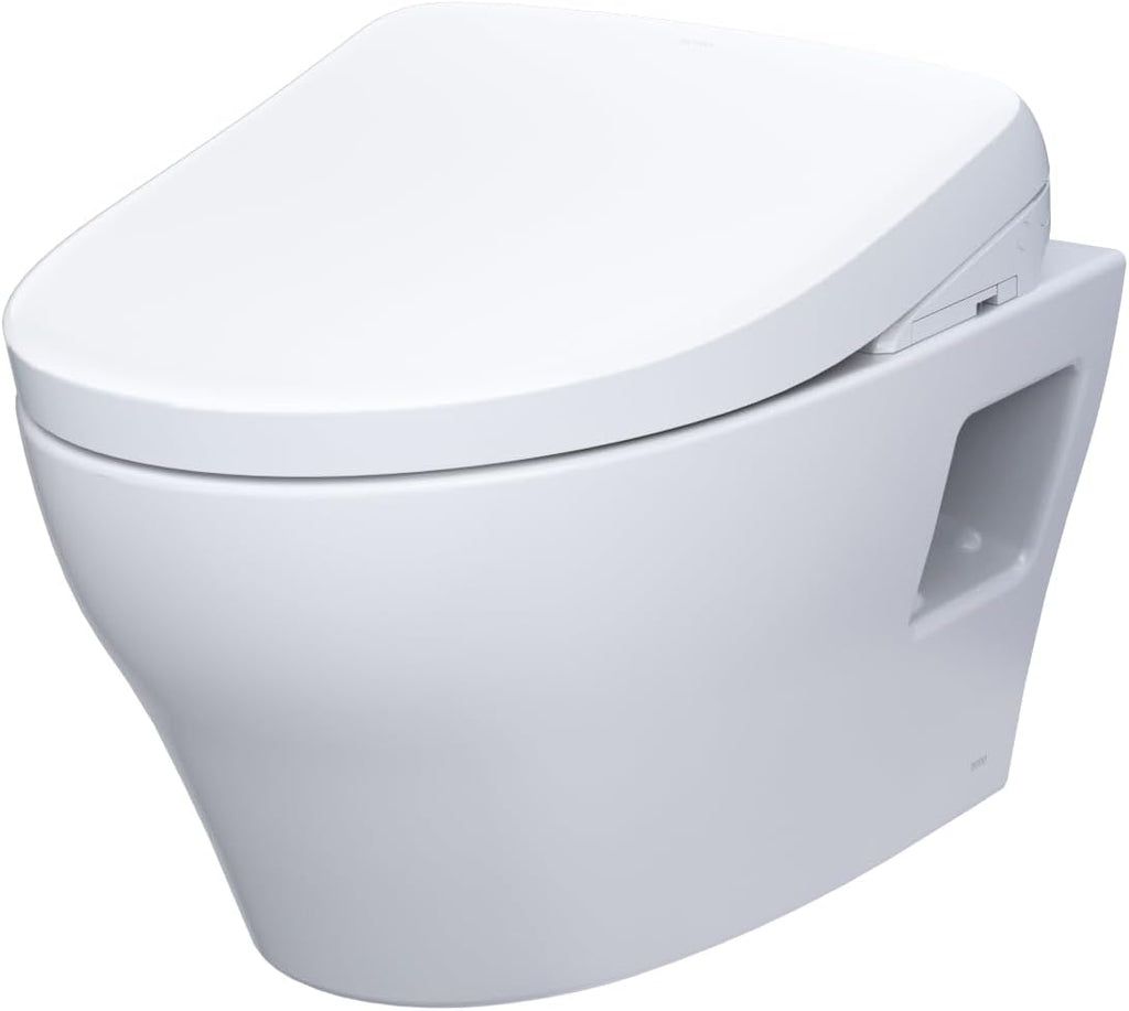 TOTO® WASHLET®+ EP Wall-Hung Elongated Toilet with S7A Contemporary Bidet Seat and DuoFit® In-Wall 0.9 and 1.28 GPF Auto Dual-Flush Tank System, Matte Silver - CWT4284736CMFGA#MS