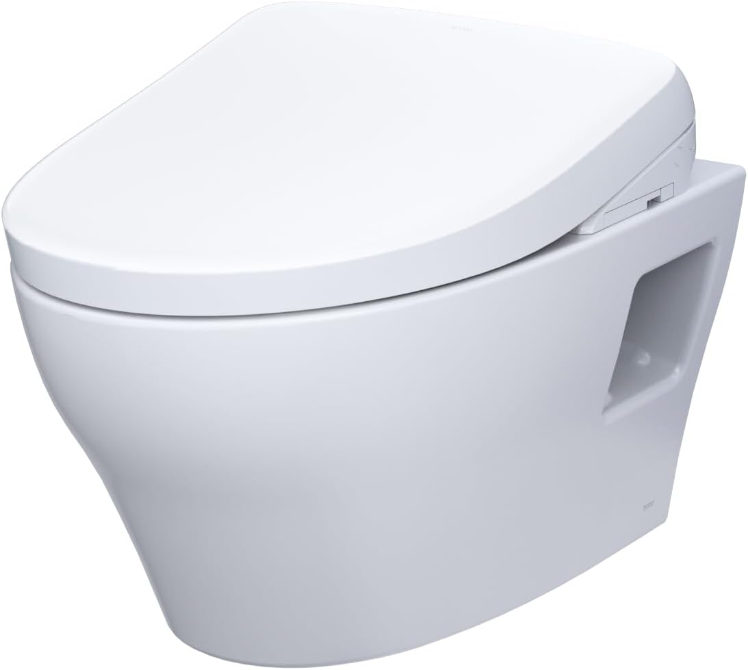 TOTO® WASHLET®+ EP Wall-Hung Elongated Toilet with S7A Contemporary Bidet Seat and DuoFit® In-Wall 0.9 and 1.28 GPF Auto Dual-Flush Tank System, Matte Silver - CWT4284736CMFGA#MS