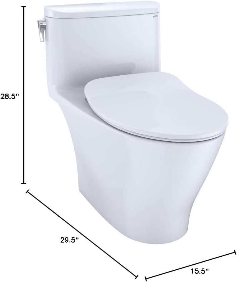TOTO Nexus One-Piece Elongated 1.28 GPF Universal Height Toilet with CEFIONTECT and SS234 SoftClose Seat, WASHLET+ Ready, Cotton White - MS642234CEFG#01