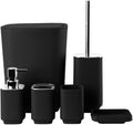 Mouthwash Cup Toothbrush Holder Trash Can Toilet Brush Bathroom Storage Toiletry Set(Black)