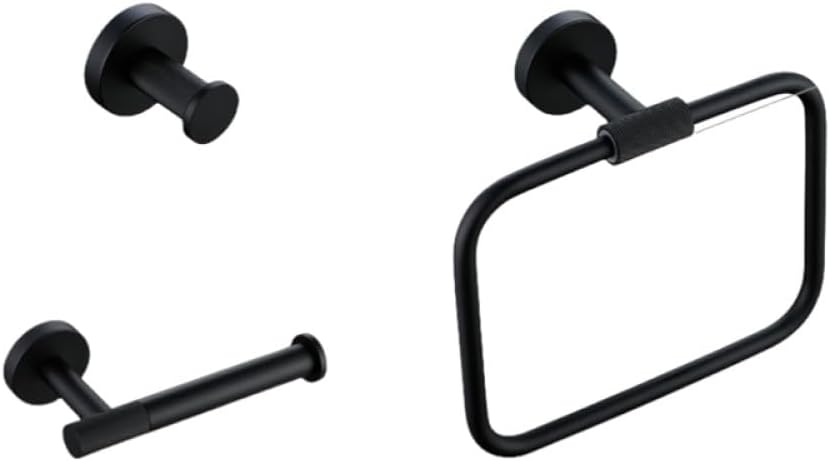 Matte Black Bathroom Accessories Set with Towel Bar Robe Hook Shelf and Ring Stylish Brass Knur Hardware for Towels Paper and Tissues