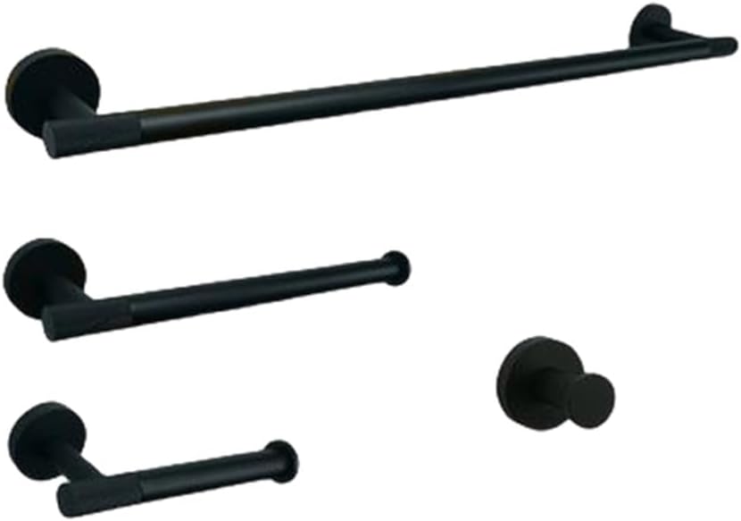 Matte Black Bathroom Hardware Accessories Set Knurled Brass Kit Towel Bar Ring Robe Hook Paper Holder Towel Ring Toilet Brush,4 Pieces Set B