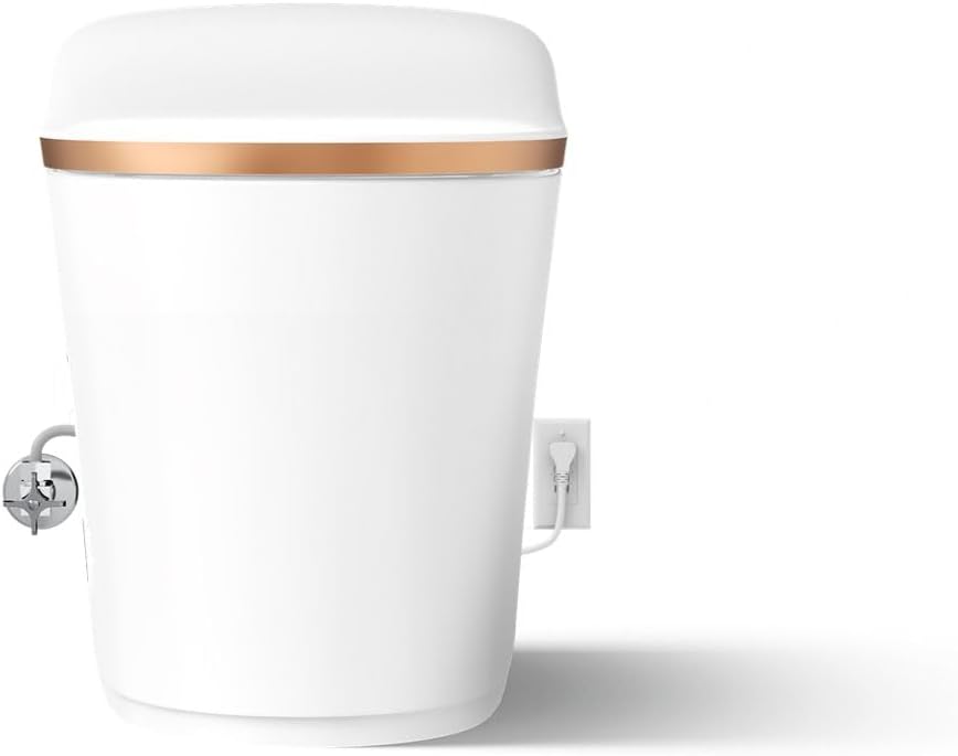 KOHLER K-77795-0SG Eir Comfort Height One-Piece Elongated, Dual-Flush, Smart Toilet with Bidet Built In, White with Sunrise Gold Trim