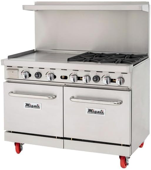 Migali C-RO4-24GL-NG 48' Natural Gas 4 Burner Range with 2 Ovens with 24' Griddle - 196,000 BTU
