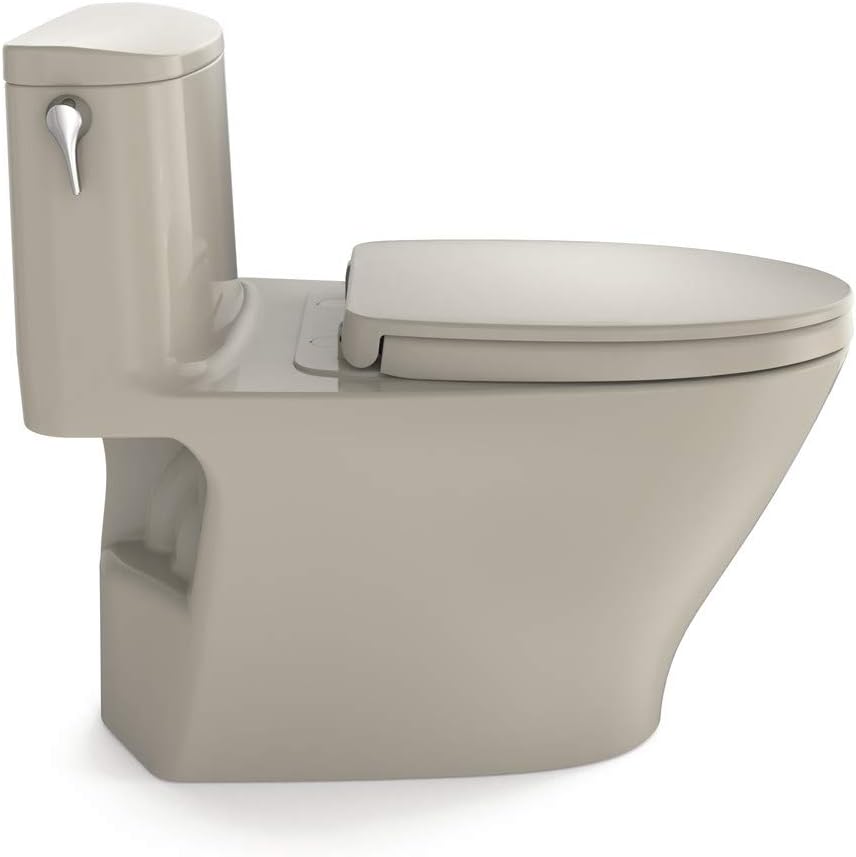 TOTO Nexus One-Piece Elongated 1.28 GPF Universal Height Toilet with CEFIONTECT and SS124 SoftClose Seat, WASHLET + Ready, Bone - MS642124CEFG#03