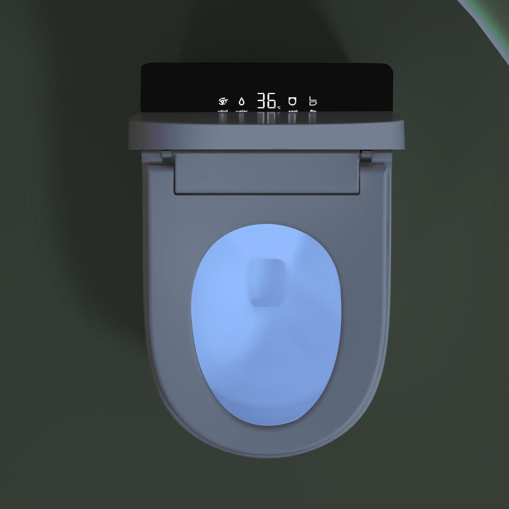 Compact Smart Toilet with Bidet Seat Built in, Tankless with 23.25' Depth, Auto Open Auto Flush, Heated Seat, Instant Warm Air Dryer for Small Bathrooms, White with Black Panel