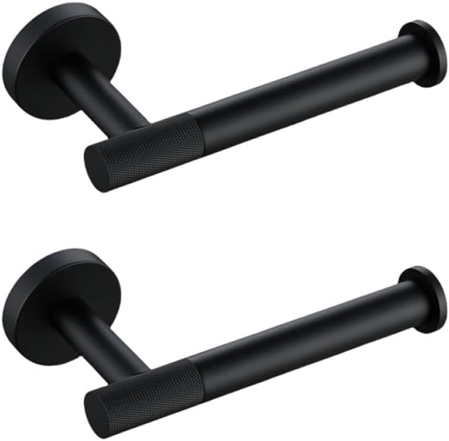 Matte Black Brass Bathroom Hardware Set with Towel Bar Bath Robe Hook Shelf and 2 Paper Holders Knur Design Ideal for Towels and Tissues