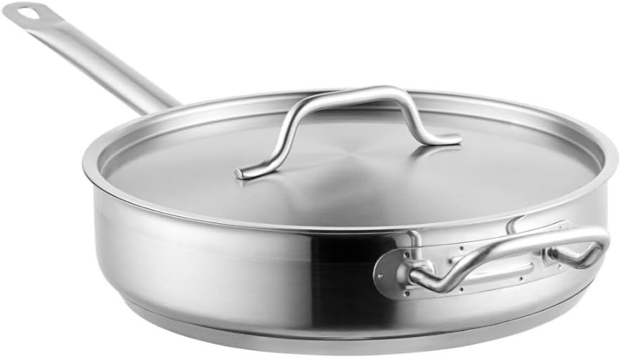 Soro Essentials- 5 qt. Stainless Steel Saute Pan with Helper Handle and Cover- Encapsulated 4mm Base Deep Frying Pan Chef Cooking Pan Large Frying Pans Skillet Cookware for Home and Restaurant