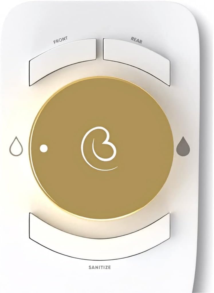 Revolution. Bidet attachment for toilet. Luxury design, bathroom bidet sprayer for toilet, auto shut off, non electric, dual nozzle, feminine wash, self cleaning. Jerusalem Gold and white.