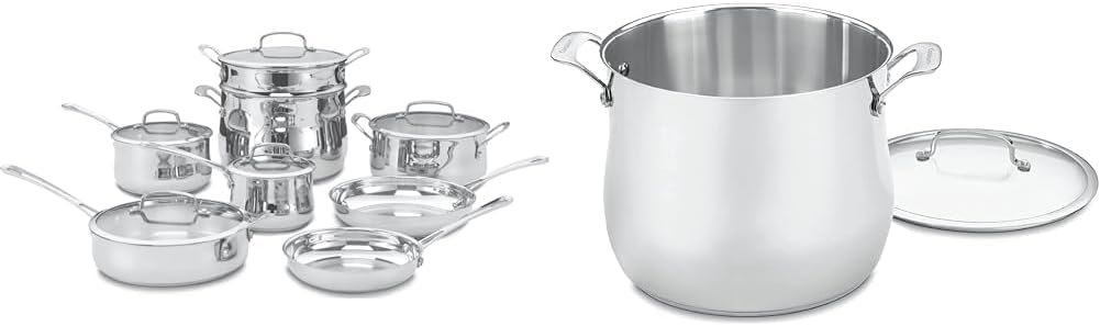 Cuisinart Contour Stainless 13-Piece Cookware Set with 12-Quart Stockpot Bundle