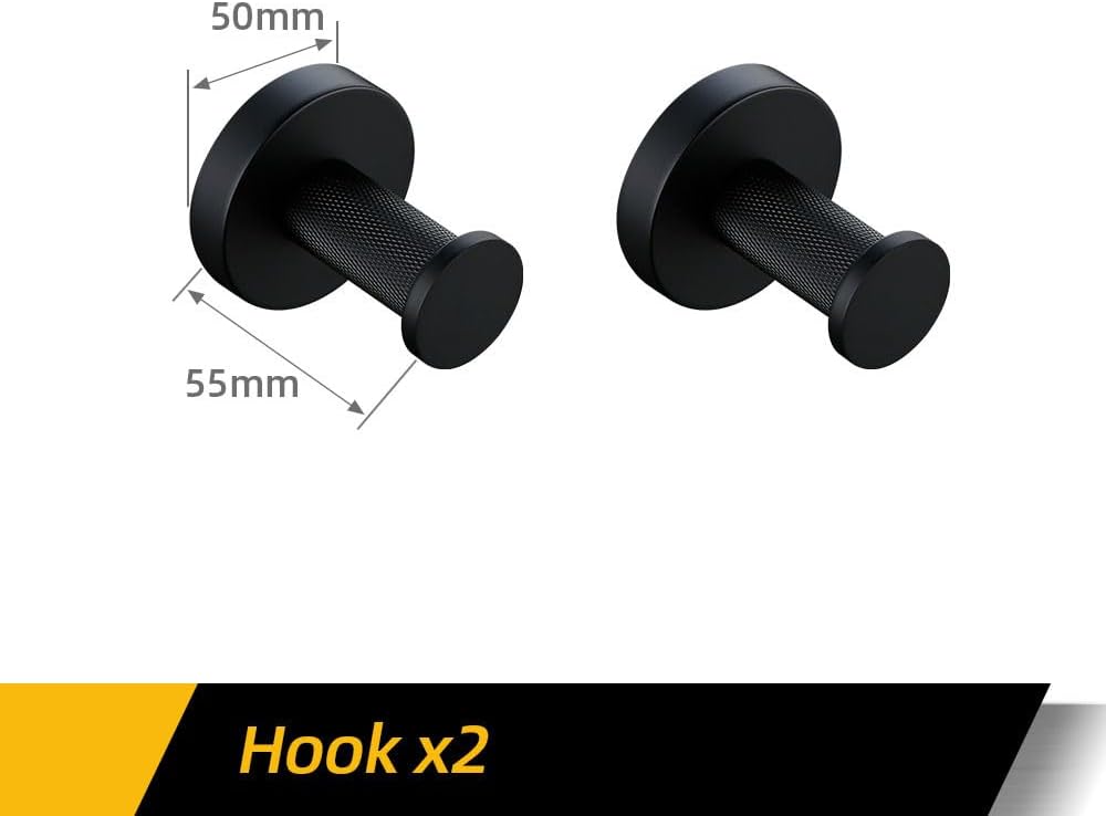 Matte Black Bathroom Accessories Set with Towel Bar Bath Robe Hook Brass Knur Bathroom Hardware Set with Shelf for Towels Paper Tissue Holder and 2 Hooks