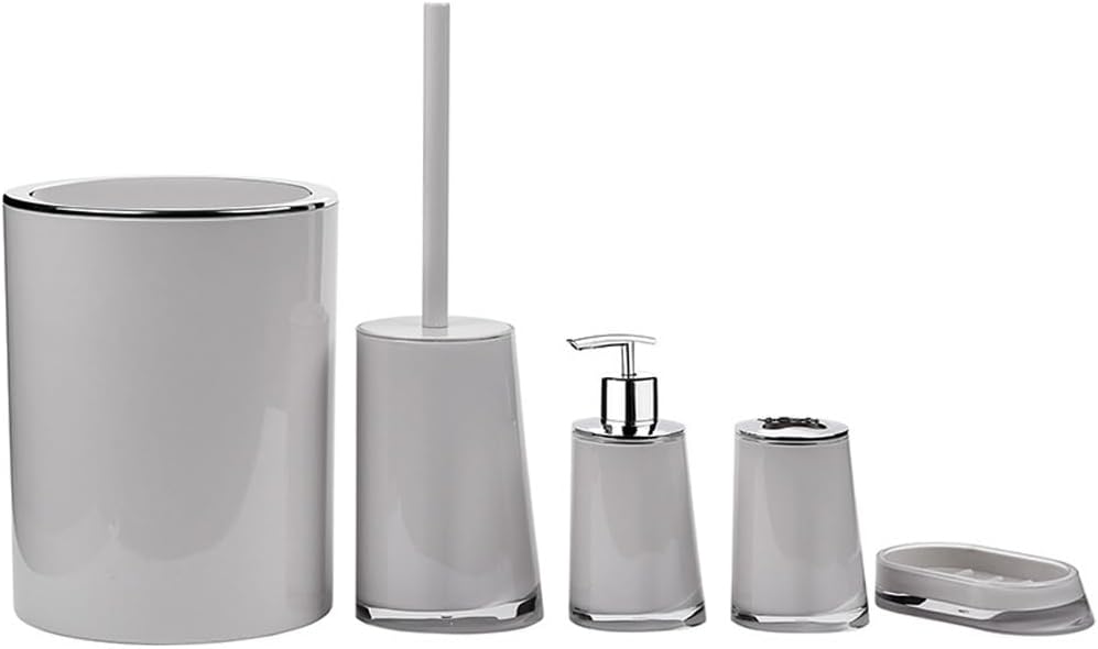 Bathroom Kit Trash Can Toilet Brush Toothbrush Cup Holder Soap Box Dispenser(Black)