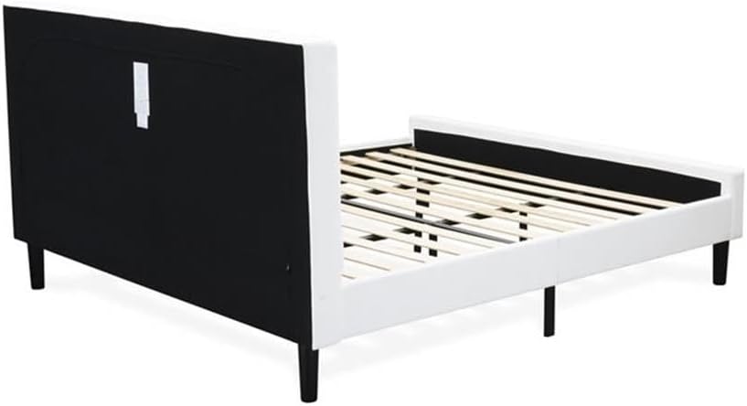 East West Furniture NL19K-1GA13 2 Piece King Size Bedroom Set - Button Tufted Wooden Bed Frame - Linen white Velvet Fabric Upholstered Headboard and a Burgundy Finish Nightstand