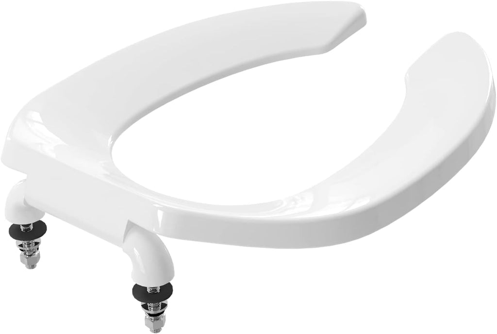 Commercial Heavy Duty Open Front Toilet Seat Without Cover, Thickened Material, Never Loosen, ELONGATED, White(18.5'), 6-Pack