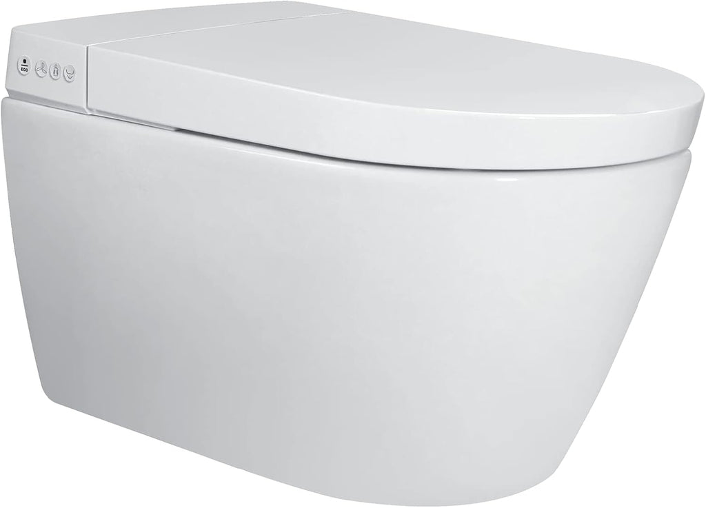 Aqueous In-Wall Smart Toilet Combo Set – Complete System with Toilet Bowl, Bidet Toilet Seat, Tank, Carrier for 2x4 Studs, Chrome Push Buttons, Round and Elongated Compatibility