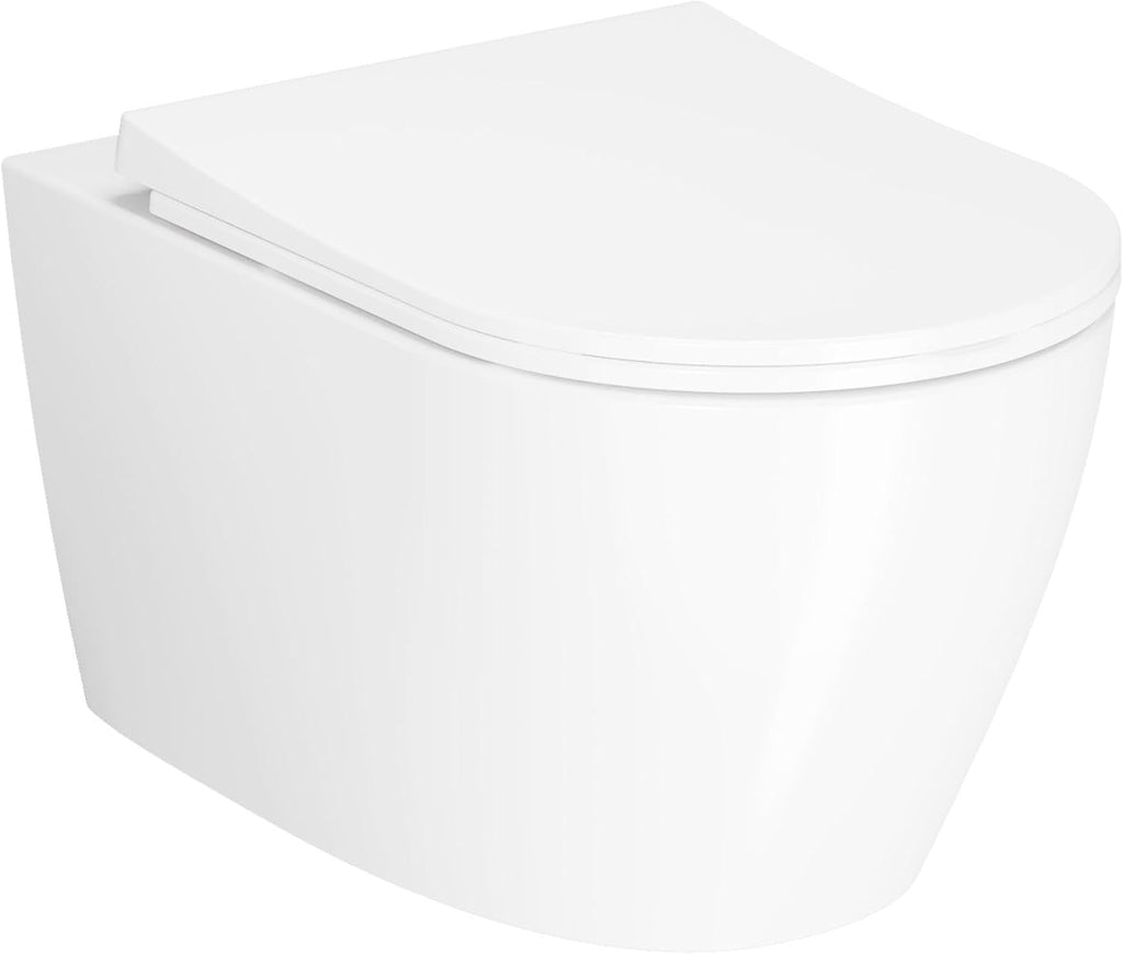 Wall-Mounted Toilet without Tank, Soft Close Seat, Space-Saving Modern Design, Easy-Clean Ceramic