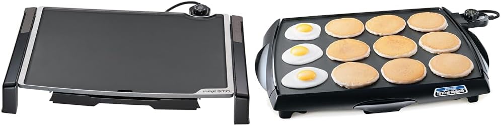 Presto XL 07073 Electric Tilt-N-fold Griddle, 19', Black & 07046 Tilt 'n Drain Big Griddle Cool-Touch Electric Griddle