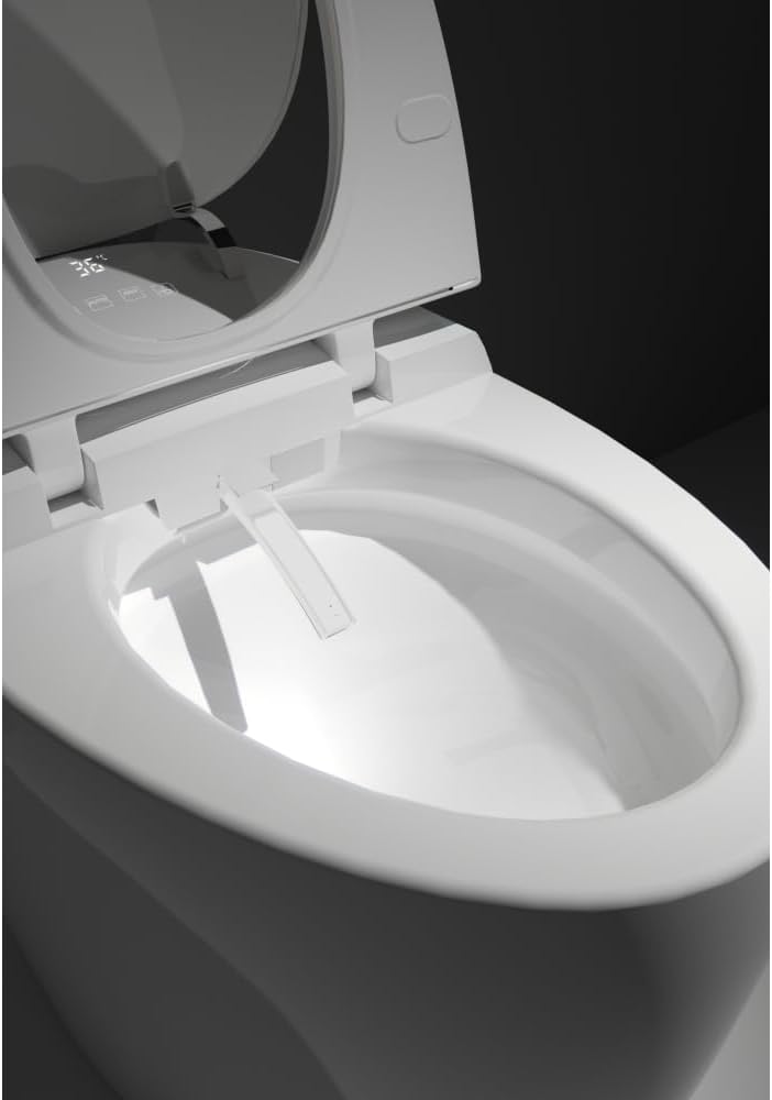 Unique Smart Toilet with Bidet, Auto Open/Close Seat, Foot Sensor, LED Display, Night Light, Warm Water & Dryer, Intelligent One-Piece Toilet for Modern Bathroom, White