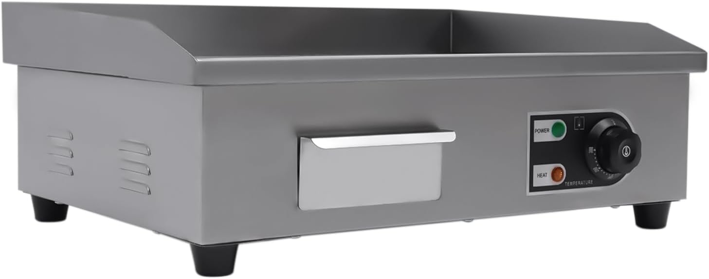 Commercial Countertop Grill 110V 1600W Electric Flat Top Griddle Grill 21.7'x13.8' Flat & Fluted Stainless Steel Flat Top Teppanyaki Griddle Nonstick BBQ Grill Temperature Range 122-572°F