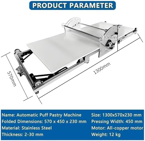 Commercial Electric Croissant Dough Laminator & Pastry Sheeter - Foldable Dough Roller Machine for Pizza, Fondant & Pastries, Perfect for Bakeries & Restaurants