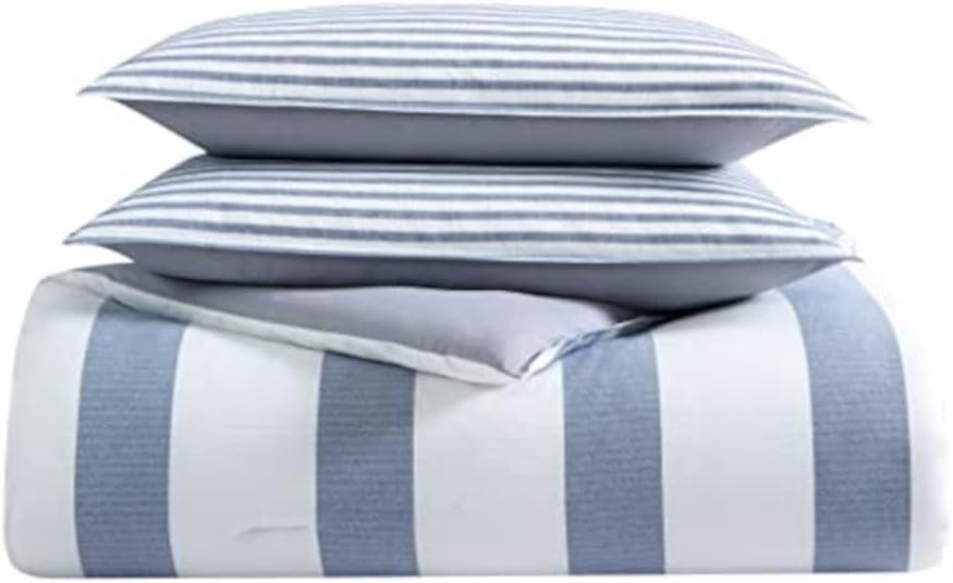 Nautica - King Comforter Set, Soft Yarn-Dyed Cotton Bedding, Medium Weight for Year Round Use, 3 Piece Bed Set with Matching Pillowcases (Fairwater Blue)