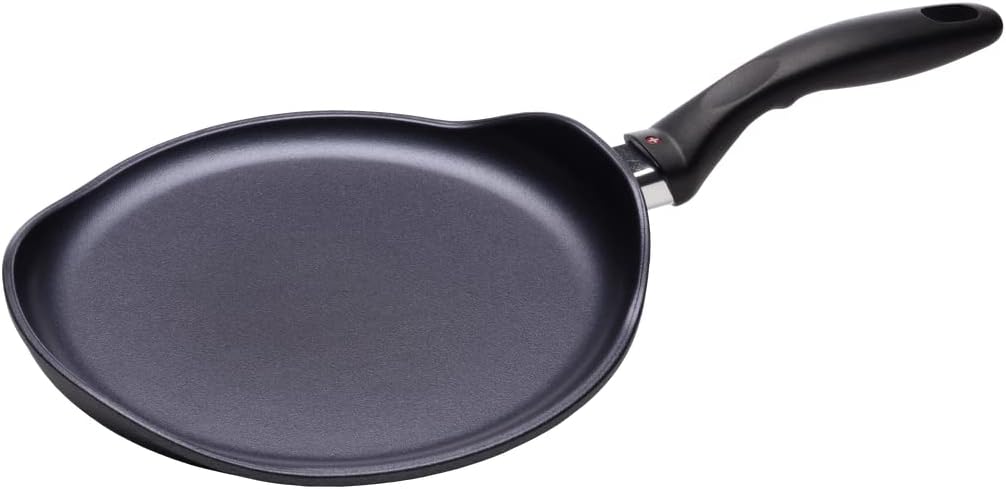 Swiss Diamond 9.5 Inch Nonstick Crepe Pan, Induction Compatible Diamond Coated Aluminum Nonstick Pan - Dishwasher Safe and Oven Safe Breakfast Pan, Grey