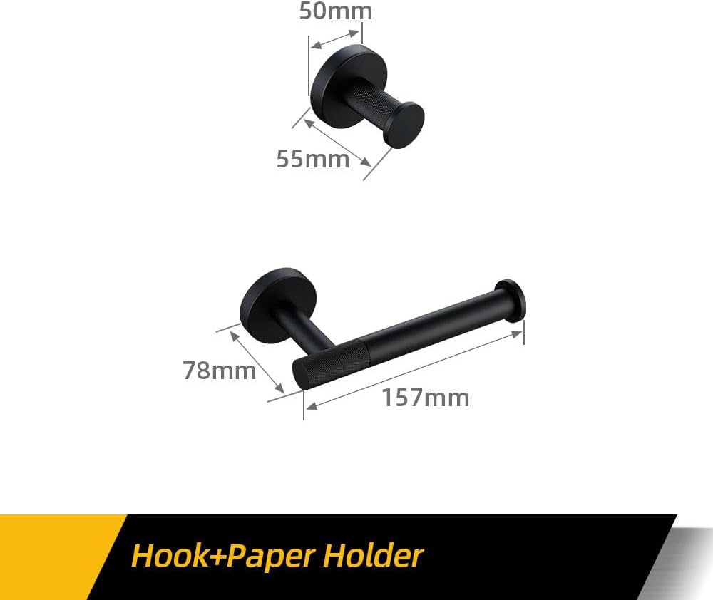 Modern Matte Black Bathroom Accessories Set with Towel Bar Bath Robe Hook Brass Knur Bathroom Hardware and Shelf Stylish Bathroom Decor with Space for Towels and Tissue Paper