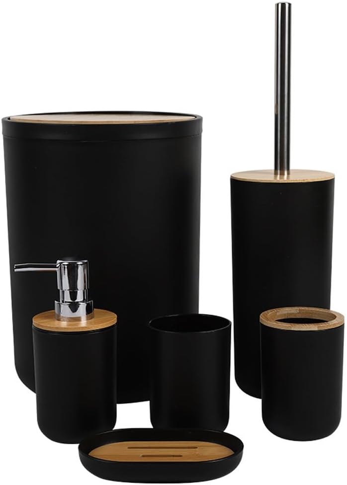Bathroom Toiletries Six-piece Storage Kit Trash Can Soap Dish Toothbrush Holder(Black)
